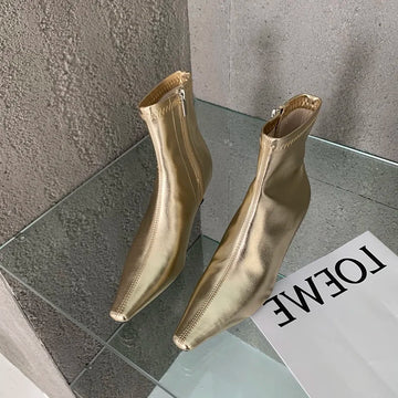 xajzpa Spring New Pointed Toe Women Ankle Boots Ladies Eelgant Thin Low Heel Chelsea Shoes Soft Leather Short Boots